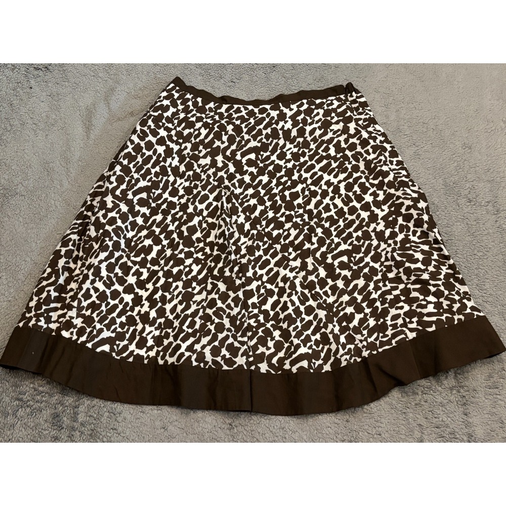 Chicos Animal Print Skirt Size 3 Brown Cow Flare Career Casual Knee Length